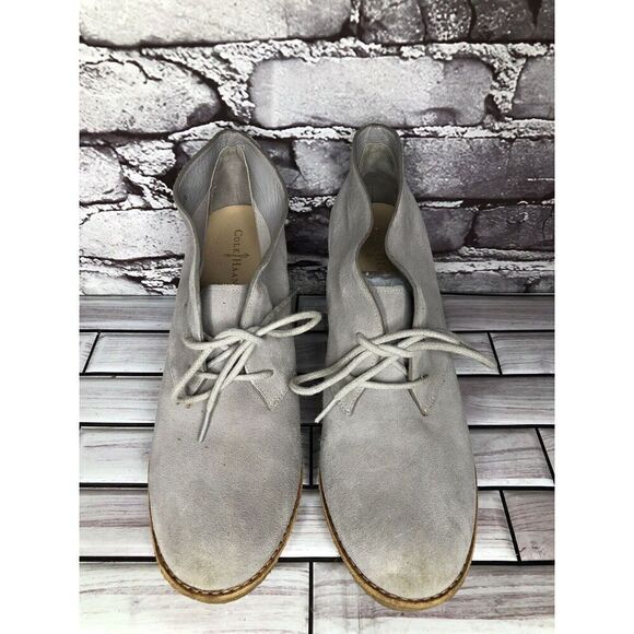 Cole Haan Halley Gray Suede Lace Up Crepe Wedge Booties Women’s Sz 8.5B US/39EU - Picture 12 of 16